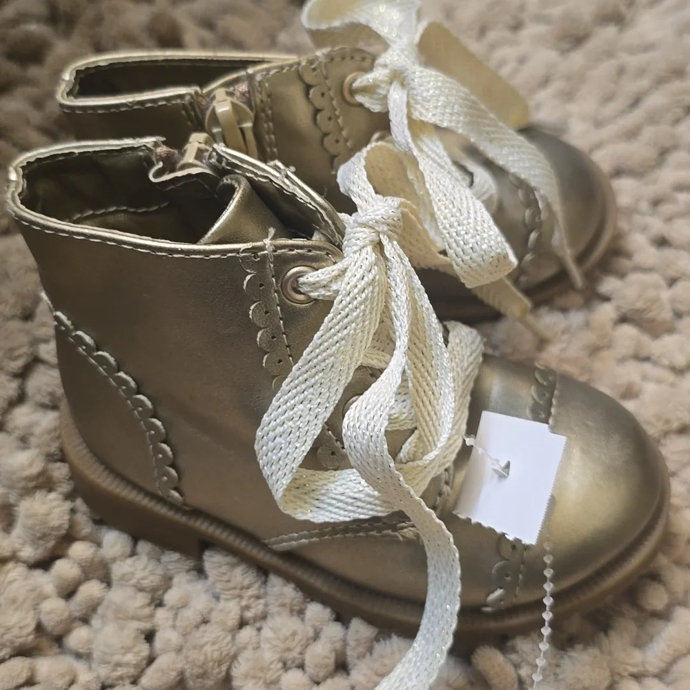 New Cat & Jack‎ Toddler Size 5 Gold Metallic Booty Side Zip Sparkle Ties